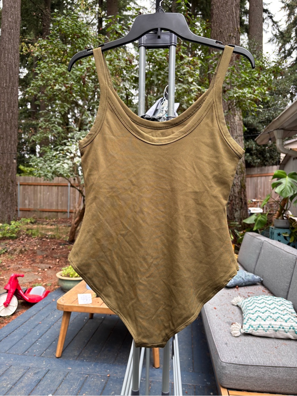 girlfriend collective Olive Ribbed Tank Bodysuit